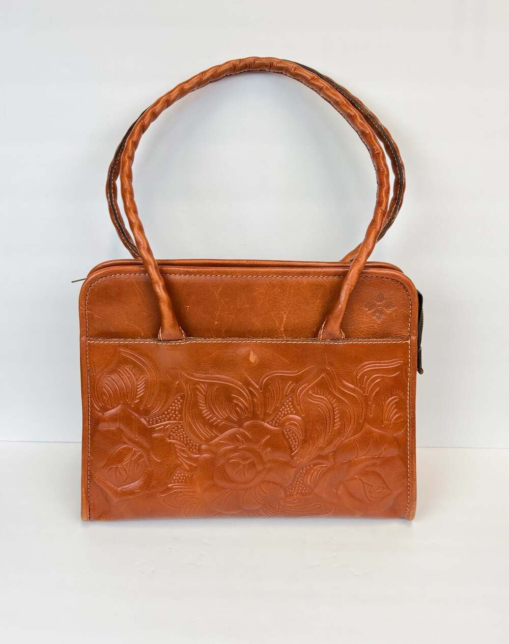 Patricia Nash Paris Leather Satchel In Tan Tooled Floral